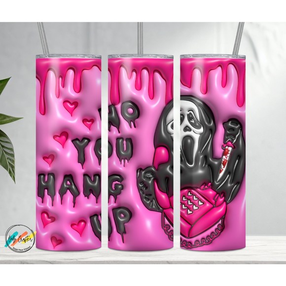 Ghost Face 20oz Skinny Tumbler Custom W/ Metal Straw Double Insulated Pink - Picture 1 of 2